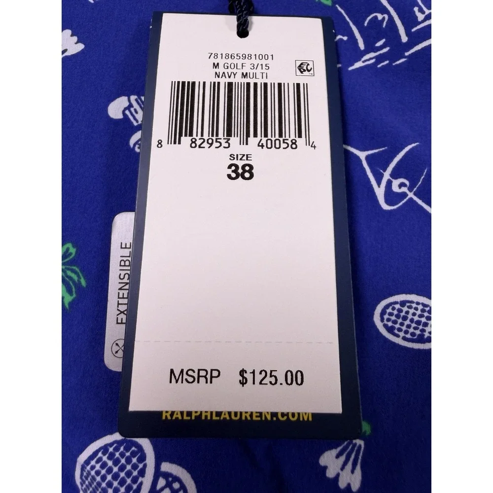 Polo Golf Ralph Lauren Classic Fit Shorts Mens 38 Sport Print Blue Wicking Golf